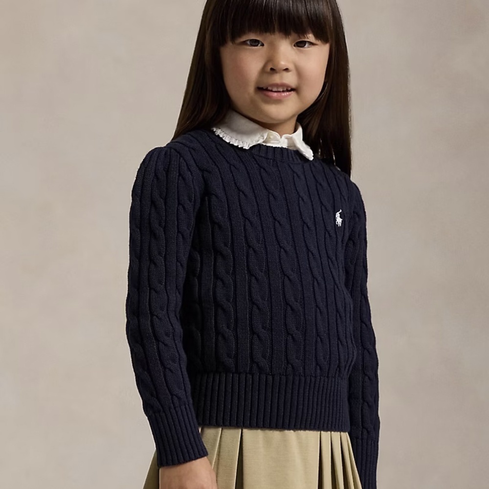 Girls Polo Ralph Lauren Cable-Knit Cotton Sweater Navy Blue NWOT - Size 3Y - Picture 4 of 10